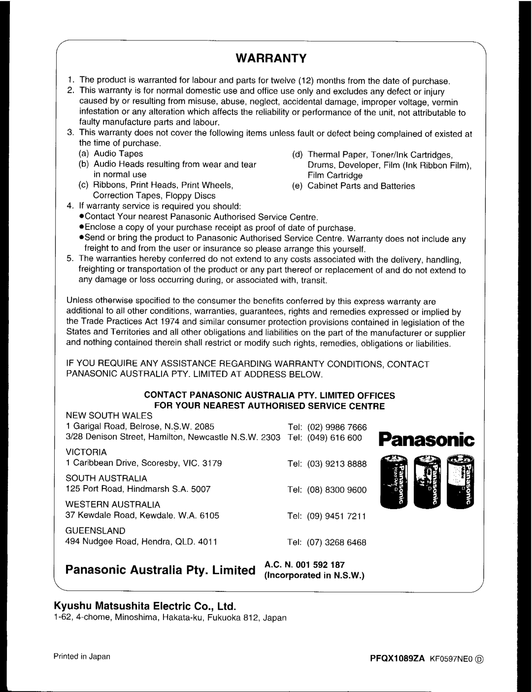 Panasonic KX-F2781AL, KX-F2581AL manual 