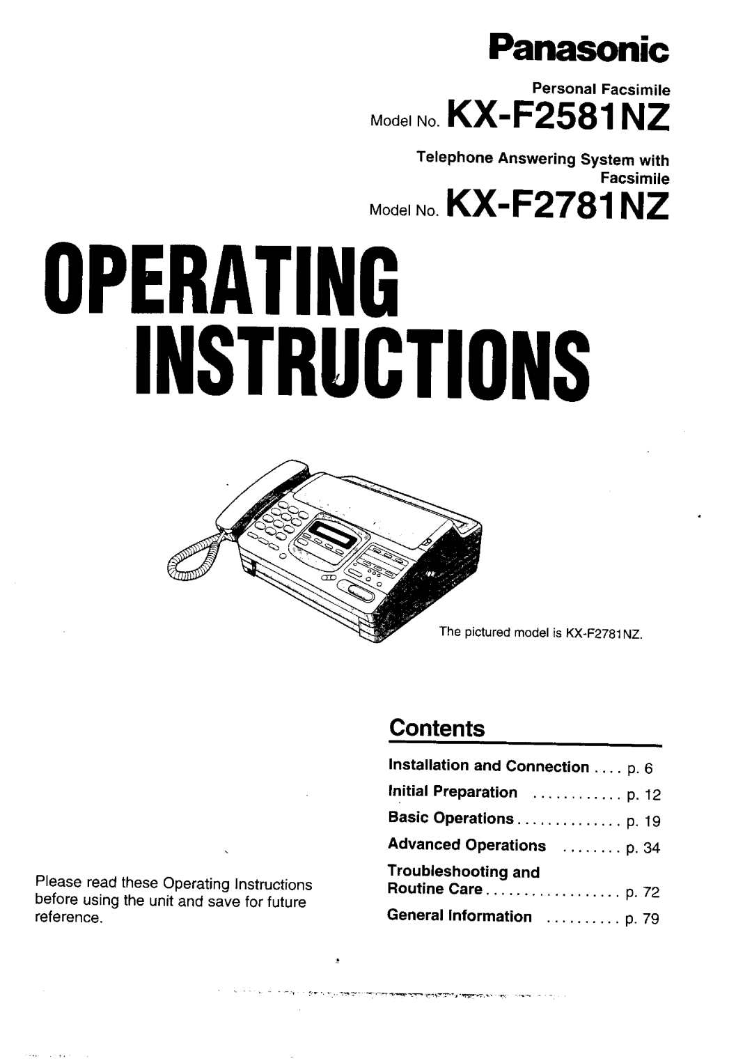 Panasonic KX-F2581NZ, KX-F2781NZ manual 