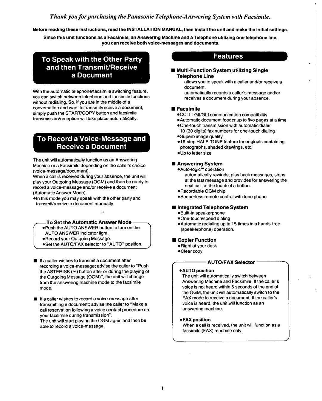 Panasonic KX-F3500 manual 