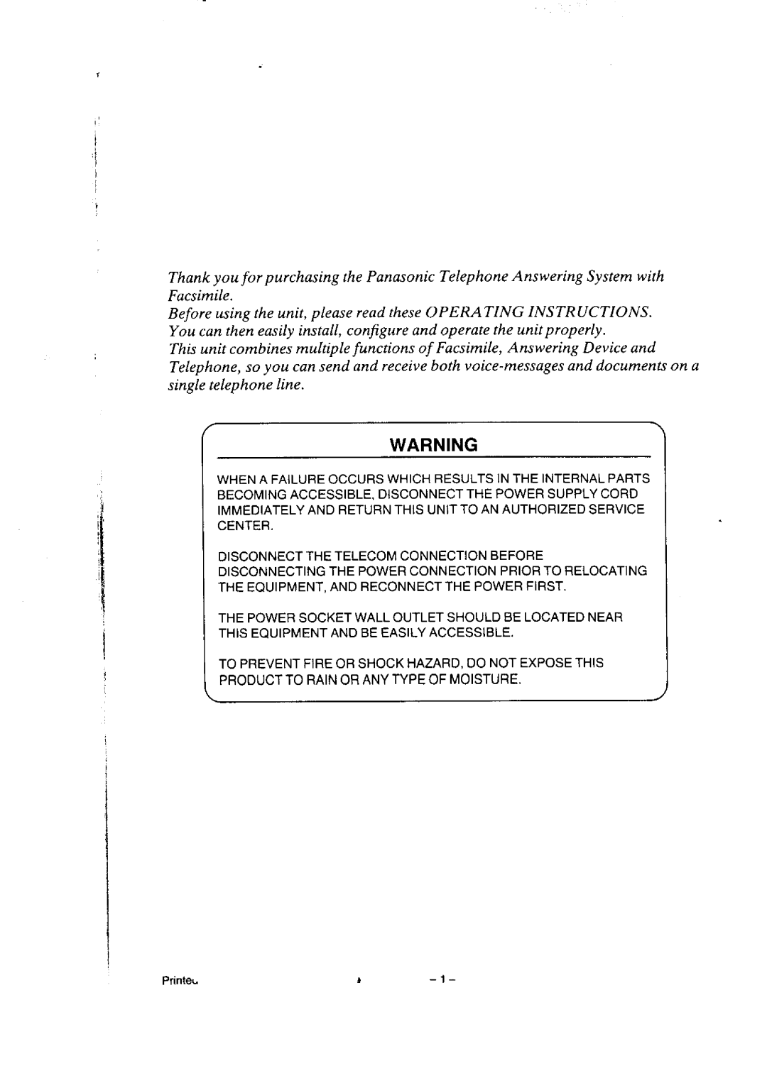 Panasonic KX-F50BA, KX-F155BA manual 