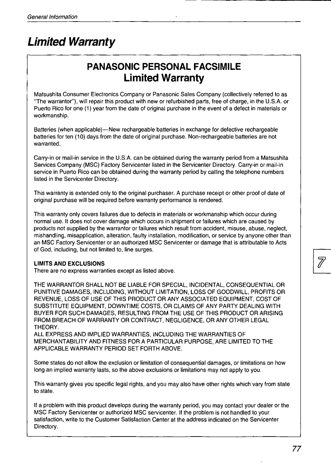 Panasonic KX-F750 manual 