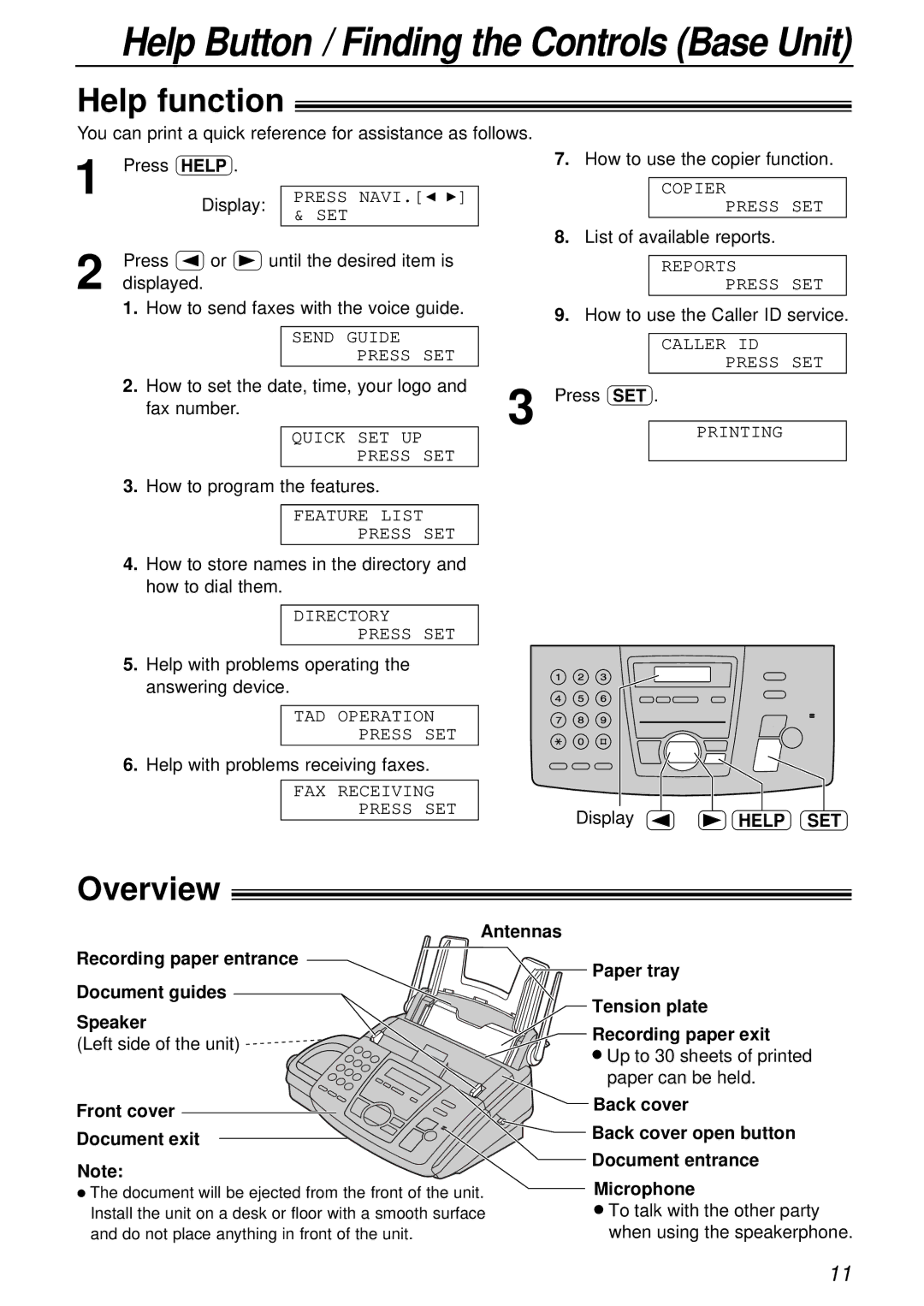 Panasonic KX-FC175AL manual Help function, Overview, Help SET 