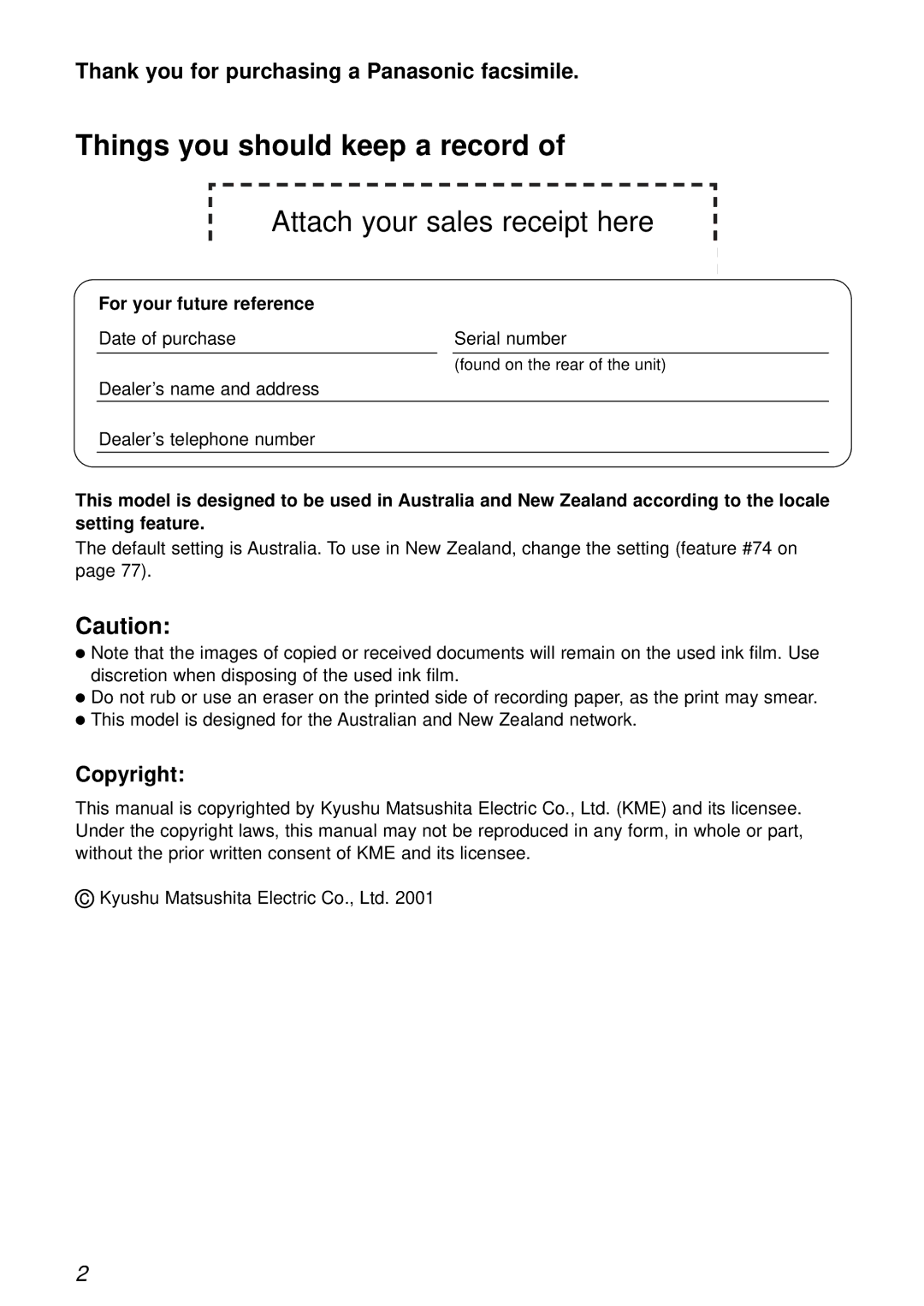 Panasonic KX-FC175AL manual Things you should keep a record, For your future reference 