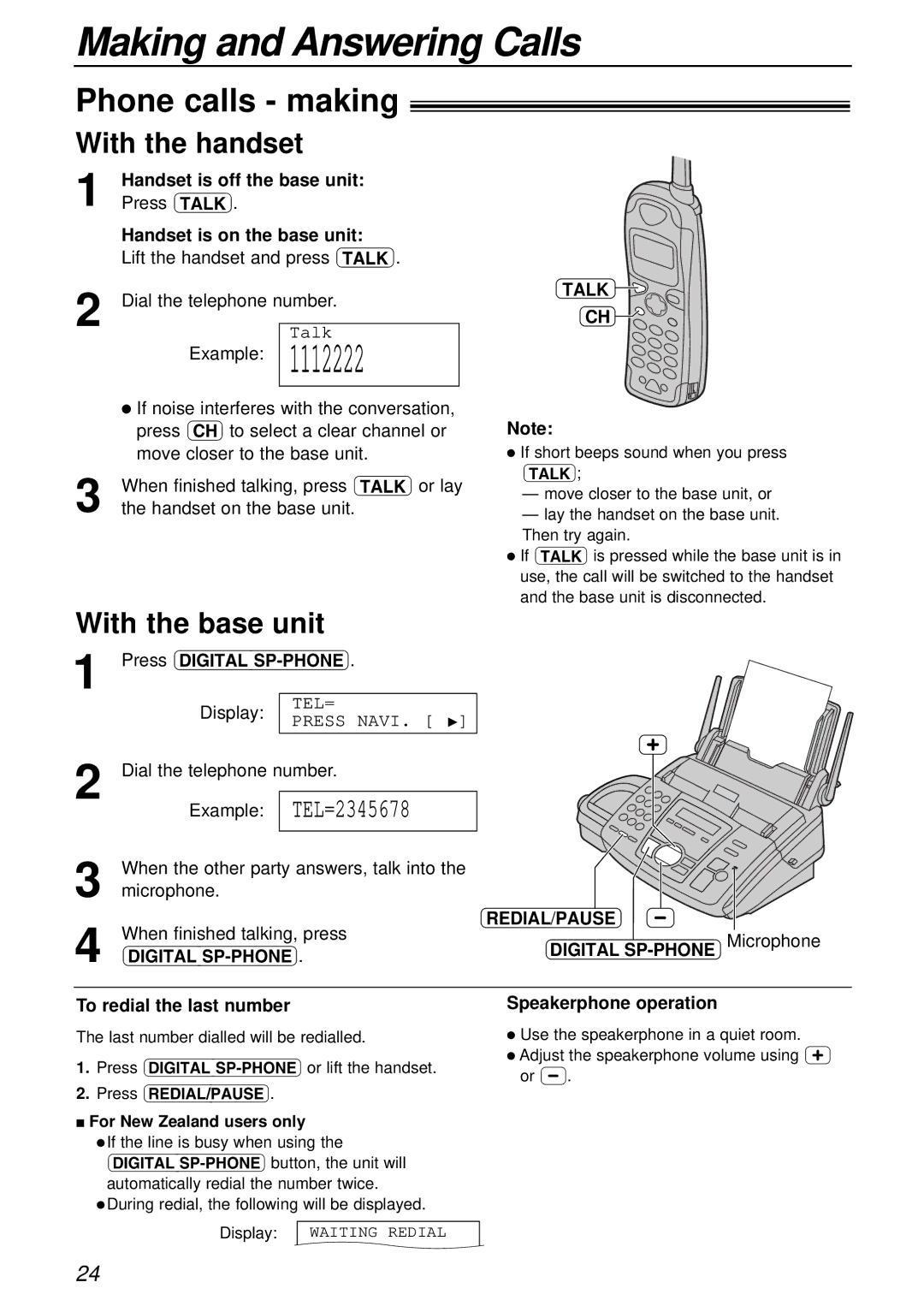 Panasonic KX-FC175AL manual Making and Answering Calls, Phone calls making, With the handset, With the base unit 