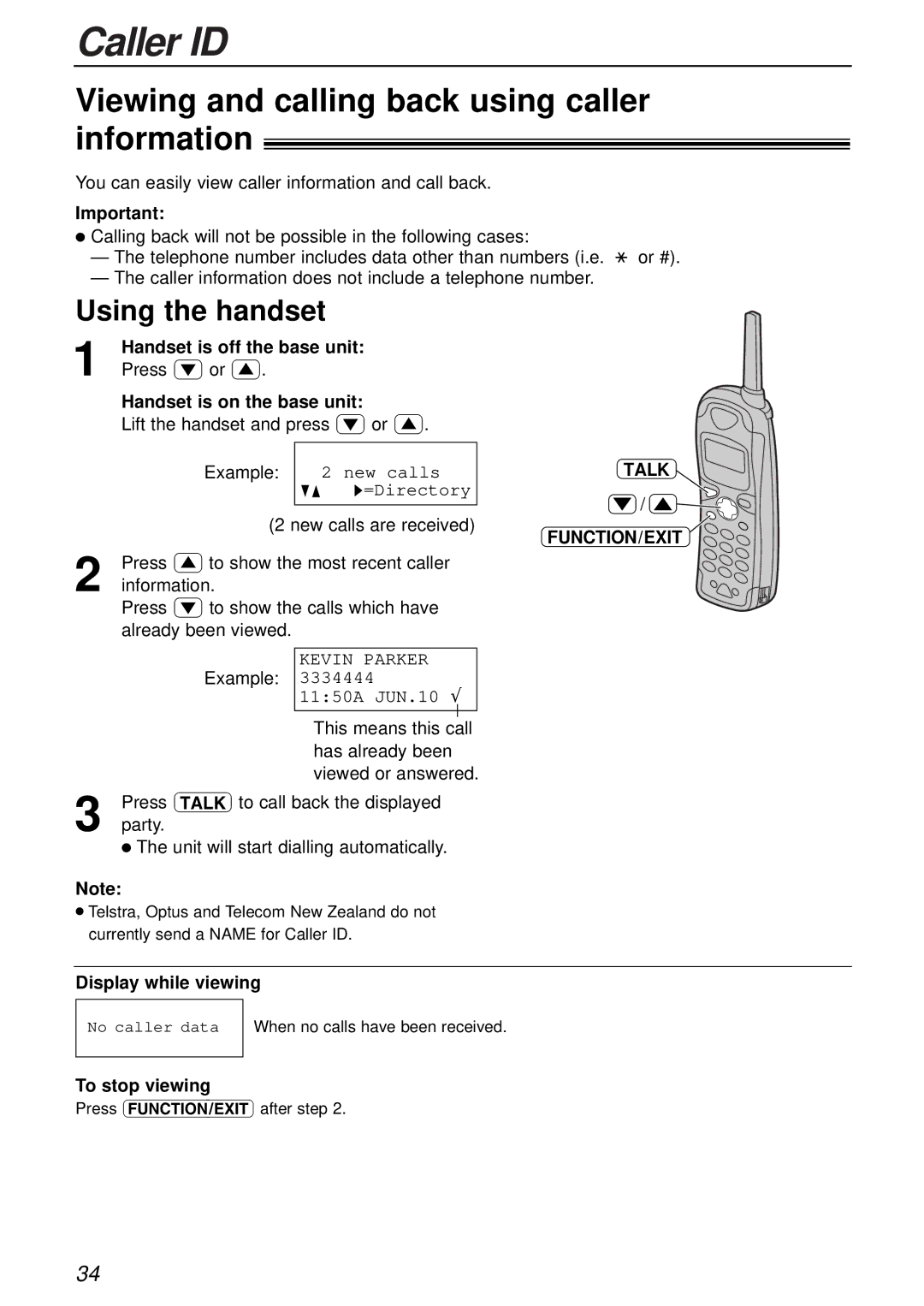 Panasonic KX-FC175AL manual Viewing and calling back using caller information, Display while viewing, To stop viewing 