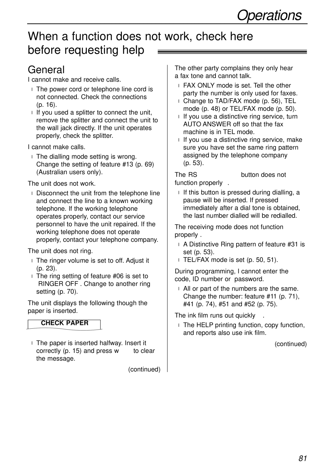 Panasonic KX-FC175AL manual Operations, General 