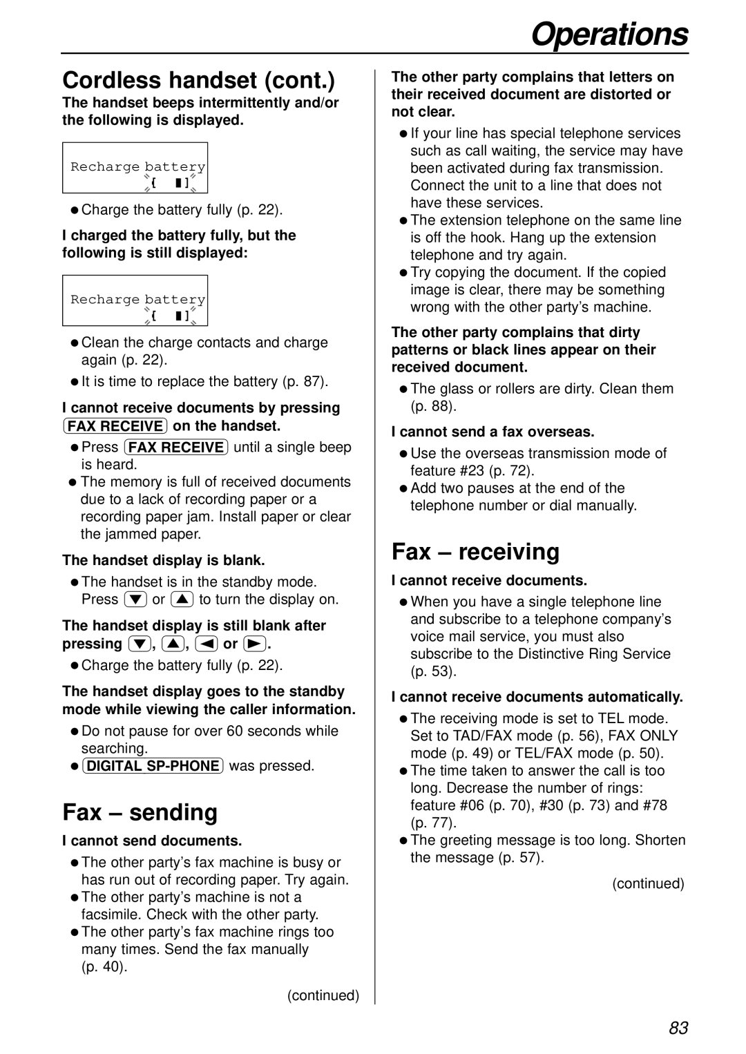 Panasonic KX-FC175AL manual Fax sending, Fax receiving 