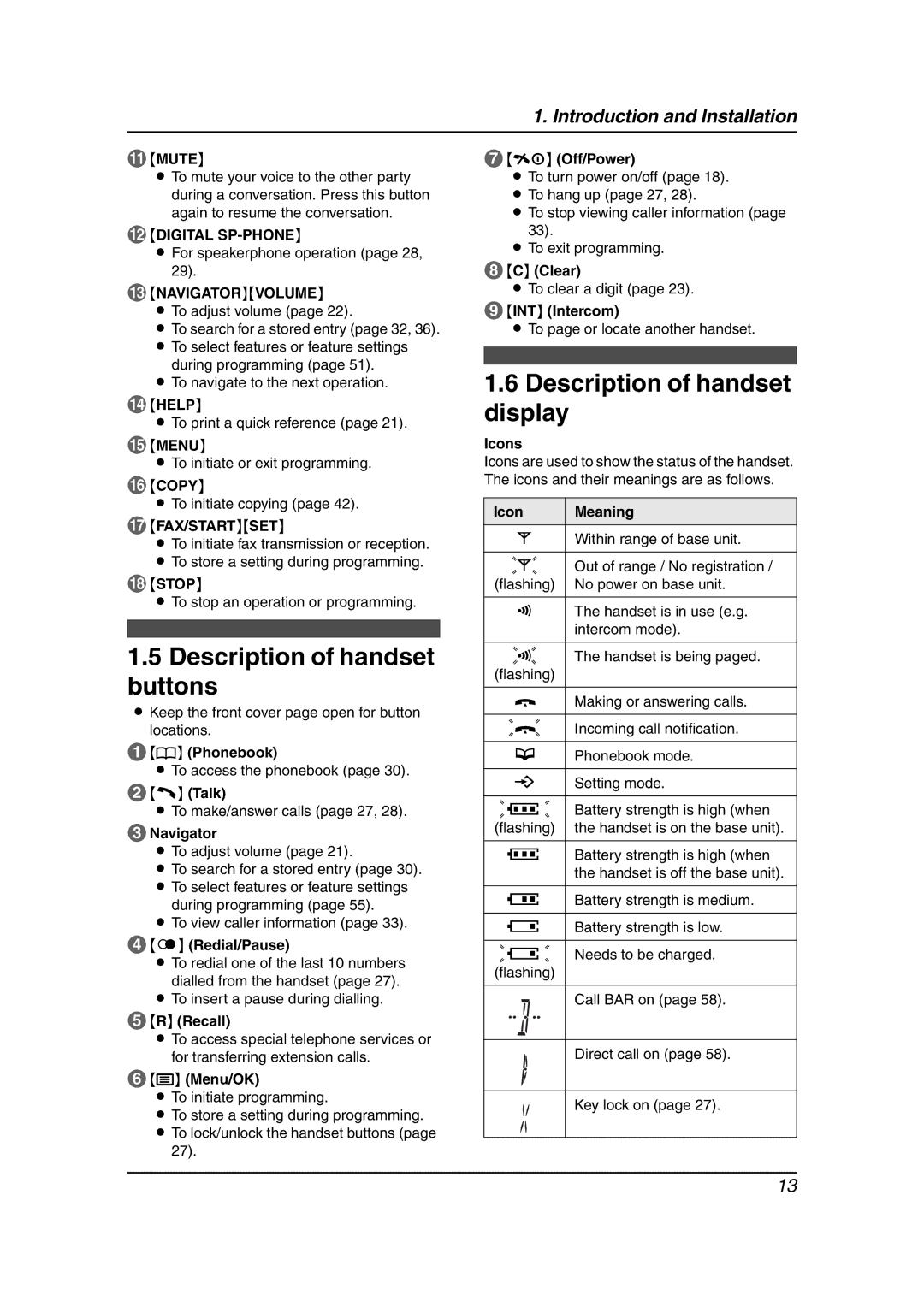 Panasonic KX-FC195AL manual Description of handset buttons, Description of handset display 