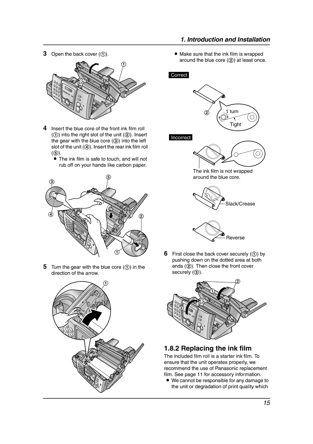 Panasonic KX-FC195AL manual Replacing the ink film, Incorrect 