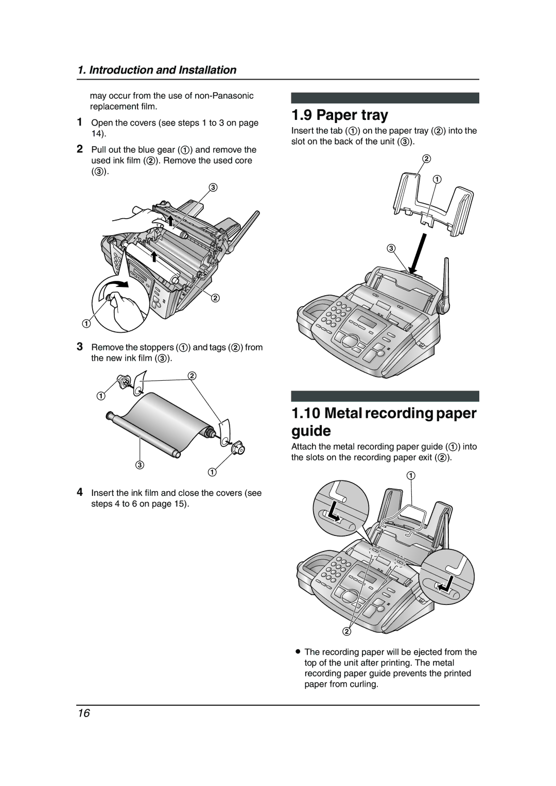 Panasonic KX-FC195AL manual Paper tray, Metal recording paper guide 