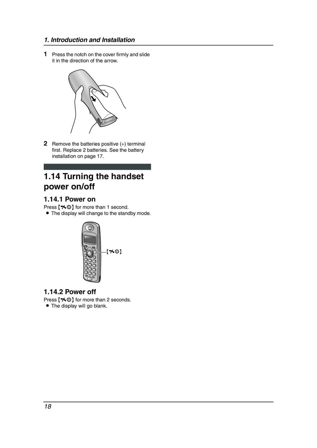 Panasonic KX-FC195AL manual Turning the handset power on/off, Power on, Power off 