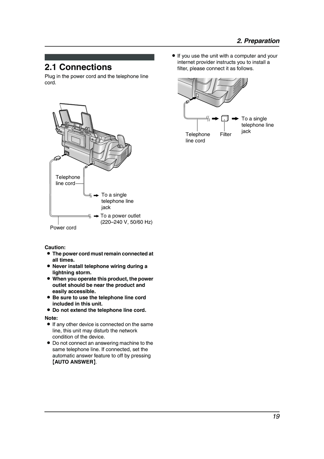 Panasonic KX-FC195AL manual Connections 