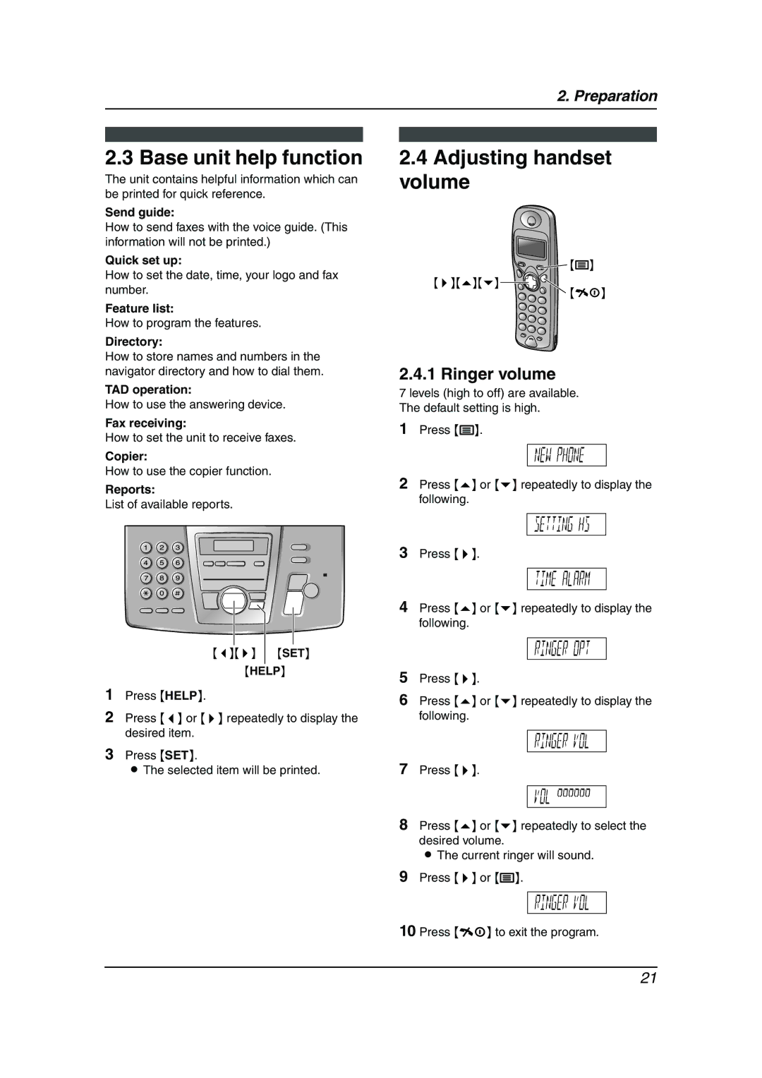 Panasonic KX-FC195AL manual Base unit help function, Adjusting handset volume, Ringer volume 