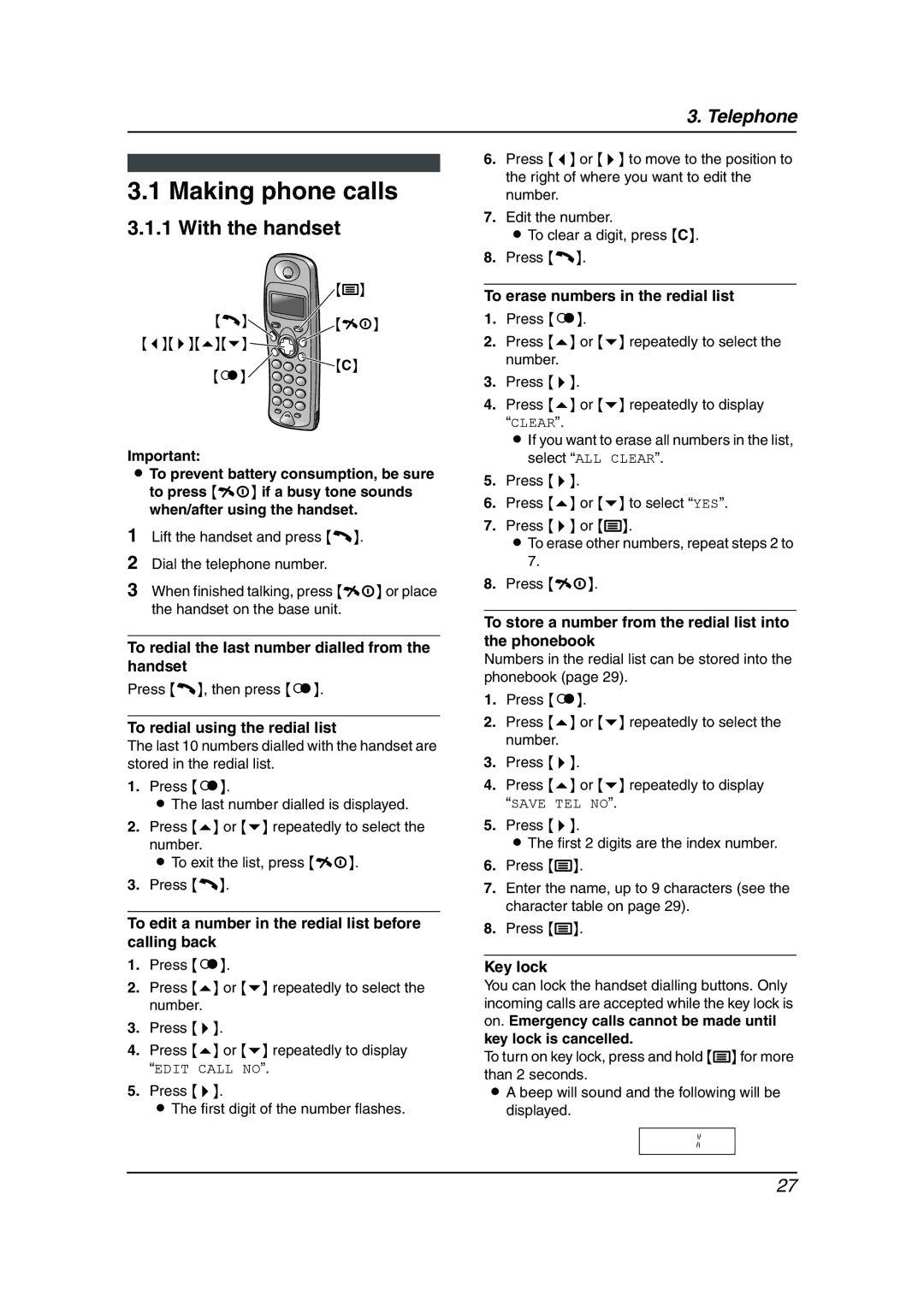 Panasonic KX-FC195AL manual Making phone calls, With the handset 