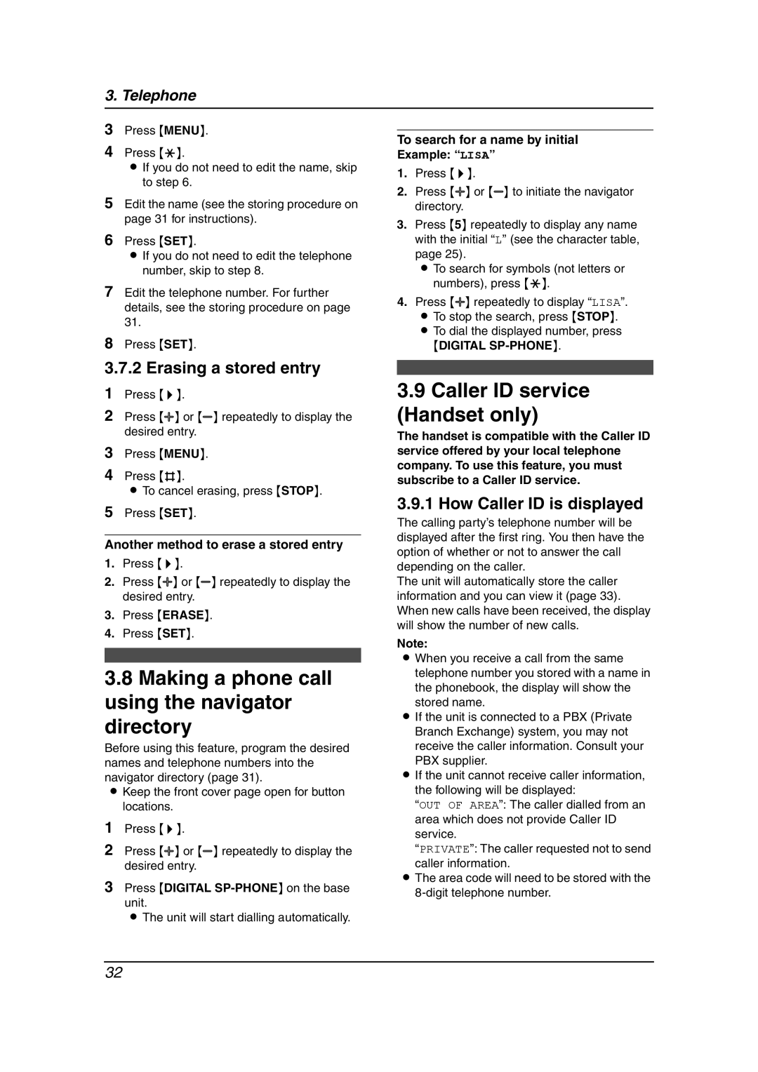 Panasonic KX-FC195AL manual Making a phone call using the navigator directory, Caller ID service Handset only 