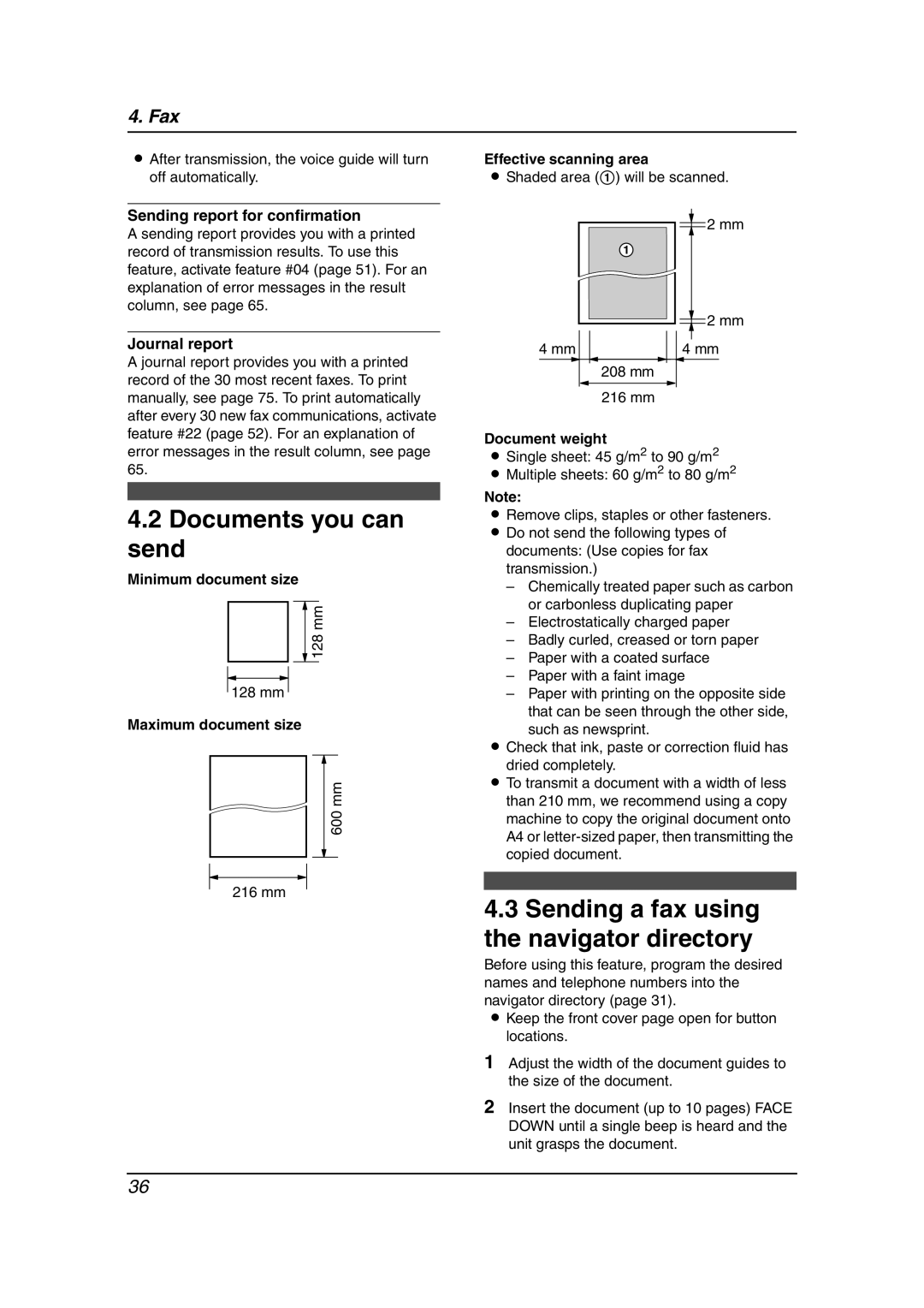 Panasonic KX-FC195AL manual Documents you can send, Sending a fax using the navigator directory 