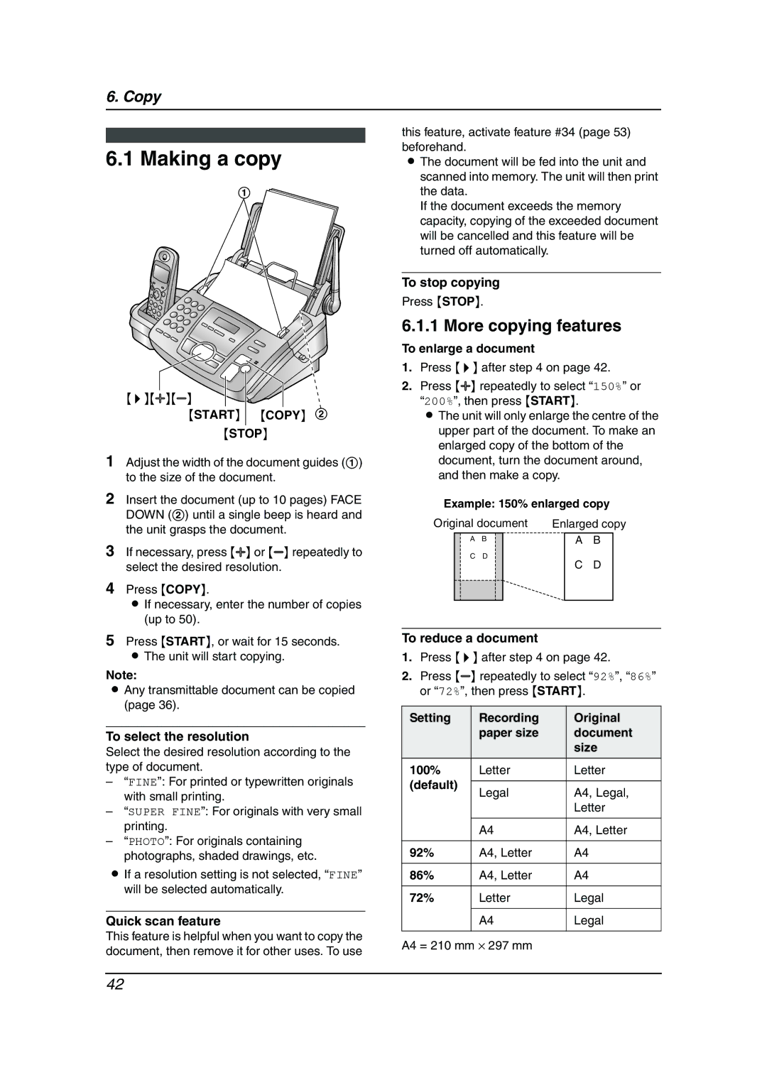 Panasonic KX-FC195AL manual Making a copy, More copying features 