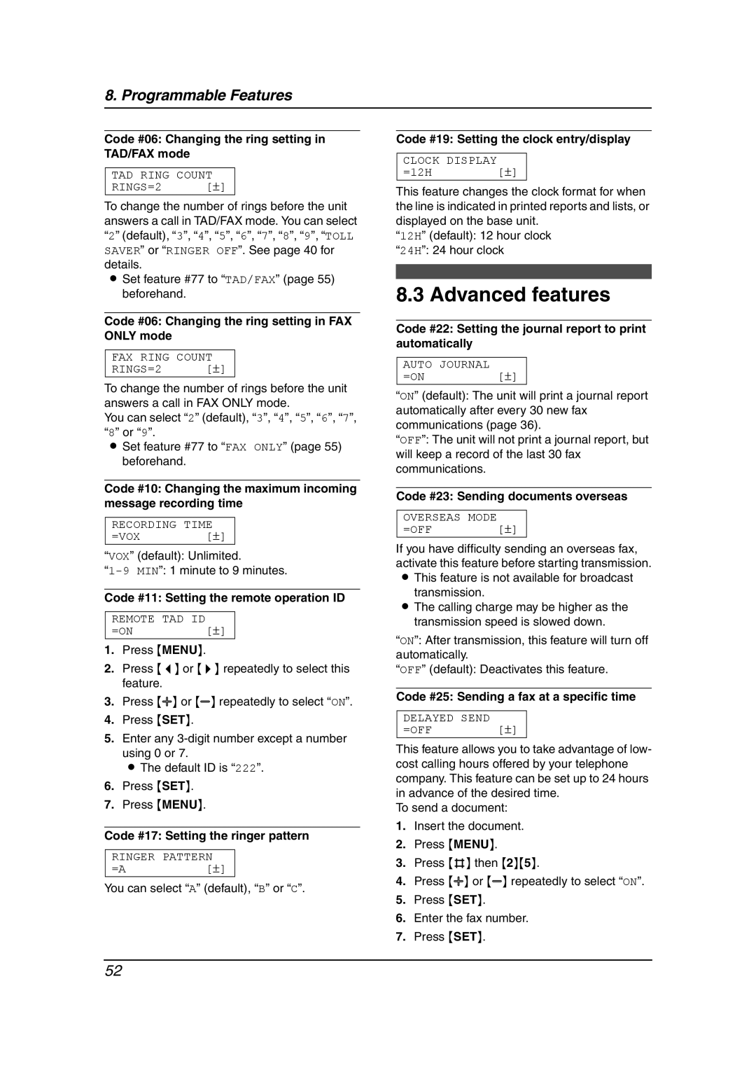 Panasonic KX-FC195AL manual Advanced features 