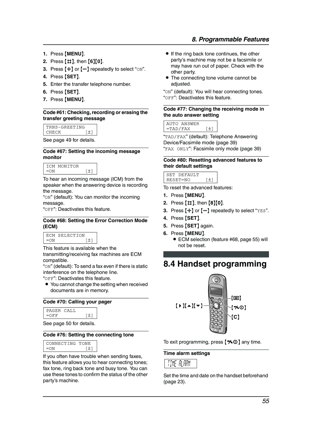 Panasonic KX-FC195AL manual Handset programming 