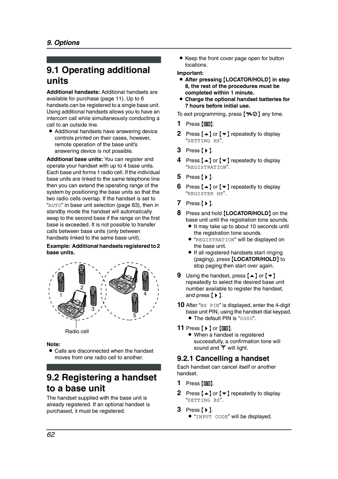 Panasonic KX-FC195AL manual Operating additional units, Registering a handset to a base unit, Cancelling a handset 