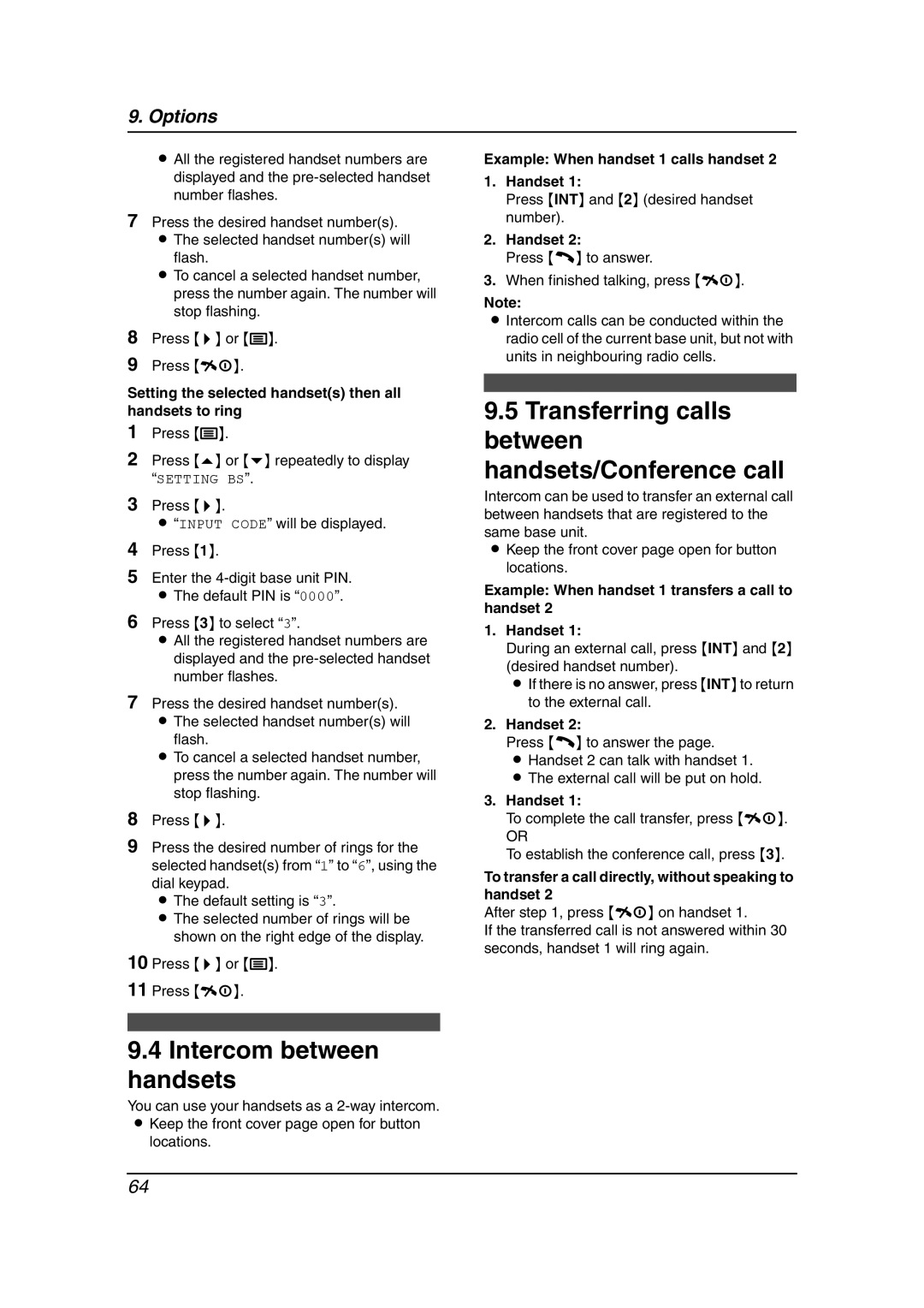 Panasonic KX-FC195AL manual Intercom between handsets, Transferring calls between handsets/Conference call 