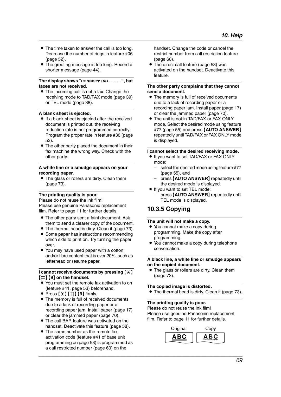 Panasonic KX-FC195AL manual Copying 