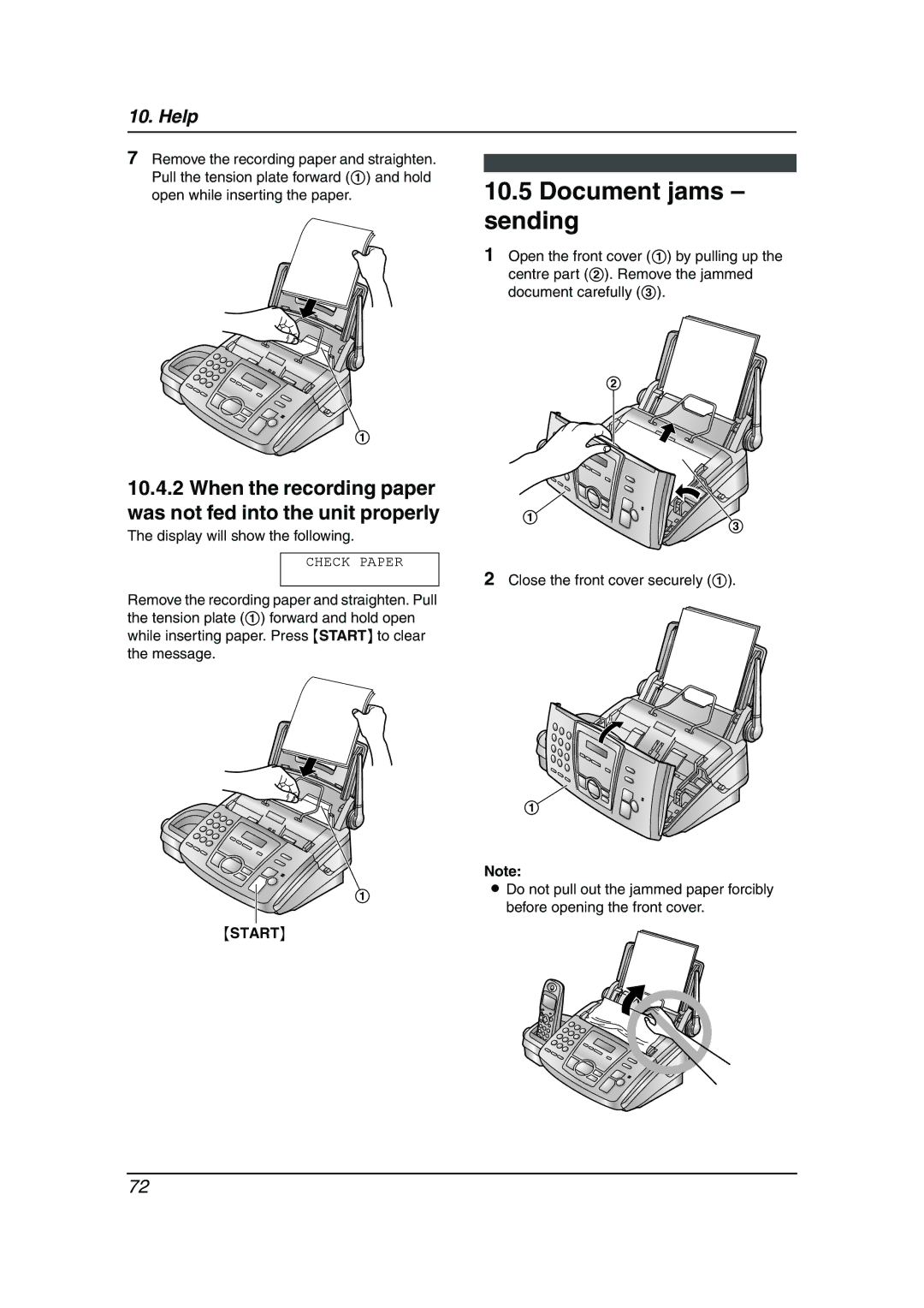 Panasonic KX-FC195AL manual Document jams sending, When the recording paper was not fed into the unit properly 