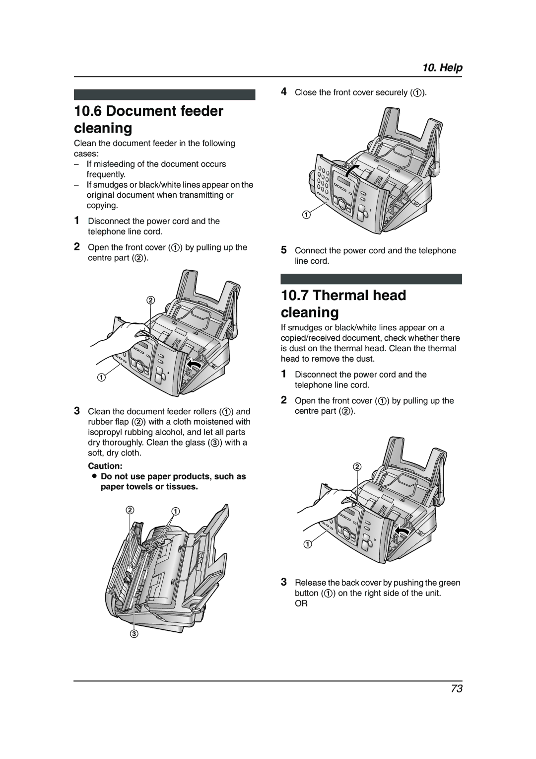 Panasonic KX-FC195AL manual Document feeder cleaning, Thermal head cleaning 