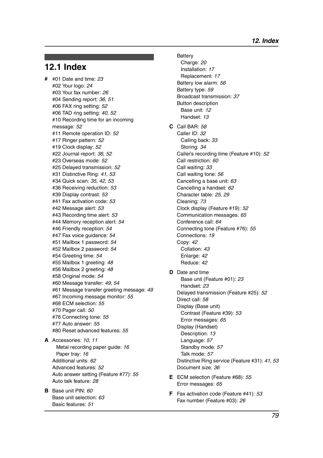 Panasonic KX-FC195AL manual Index 