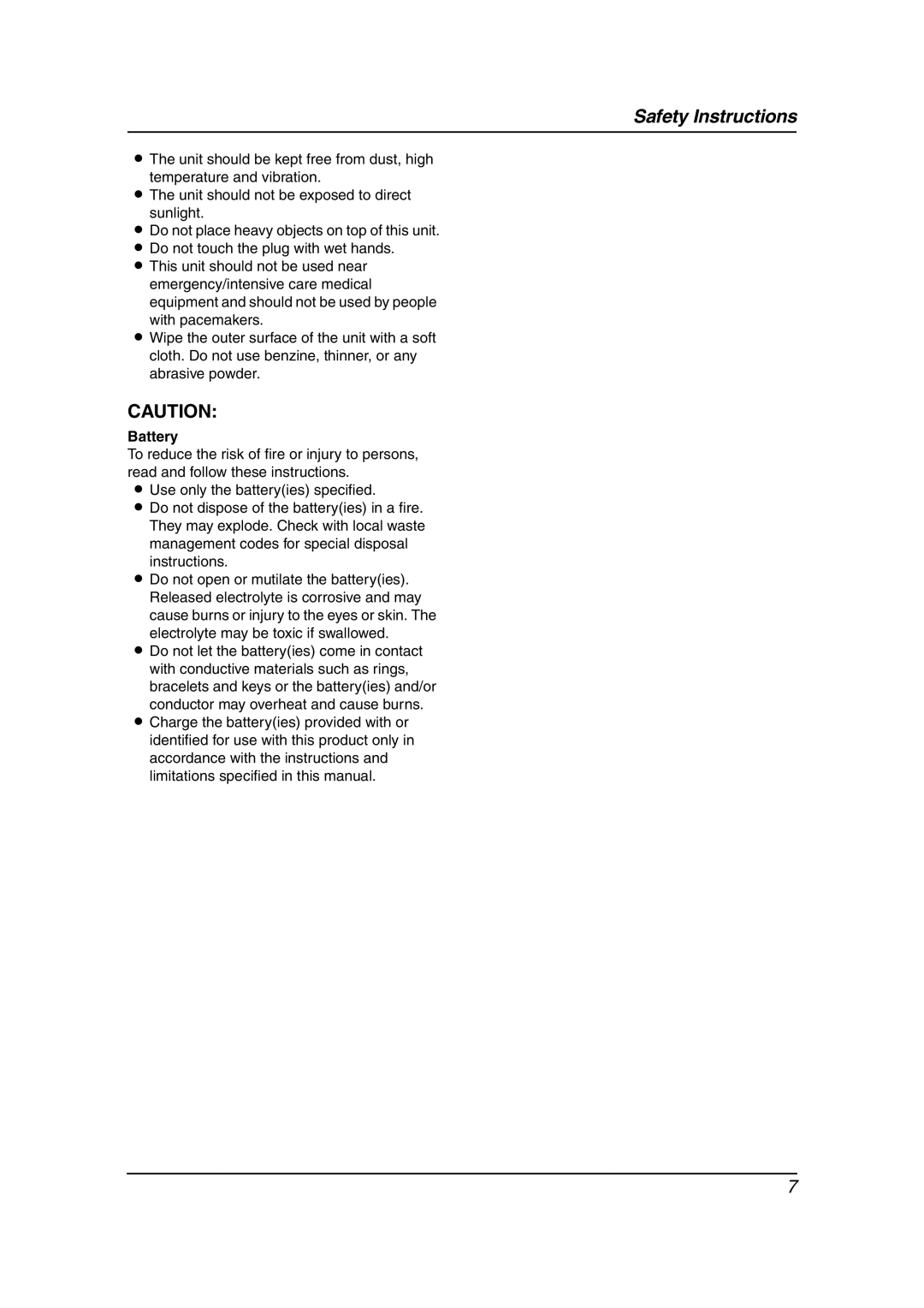 Panasonic KX-FC195AL manual Battery 