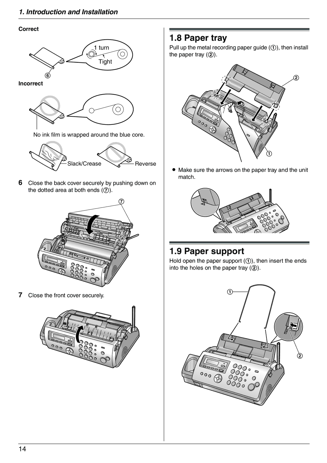 Panasonic KX-FC225NZ, KX-FC225AL manual Paper tray, Paper support, Correct, Incorrect 