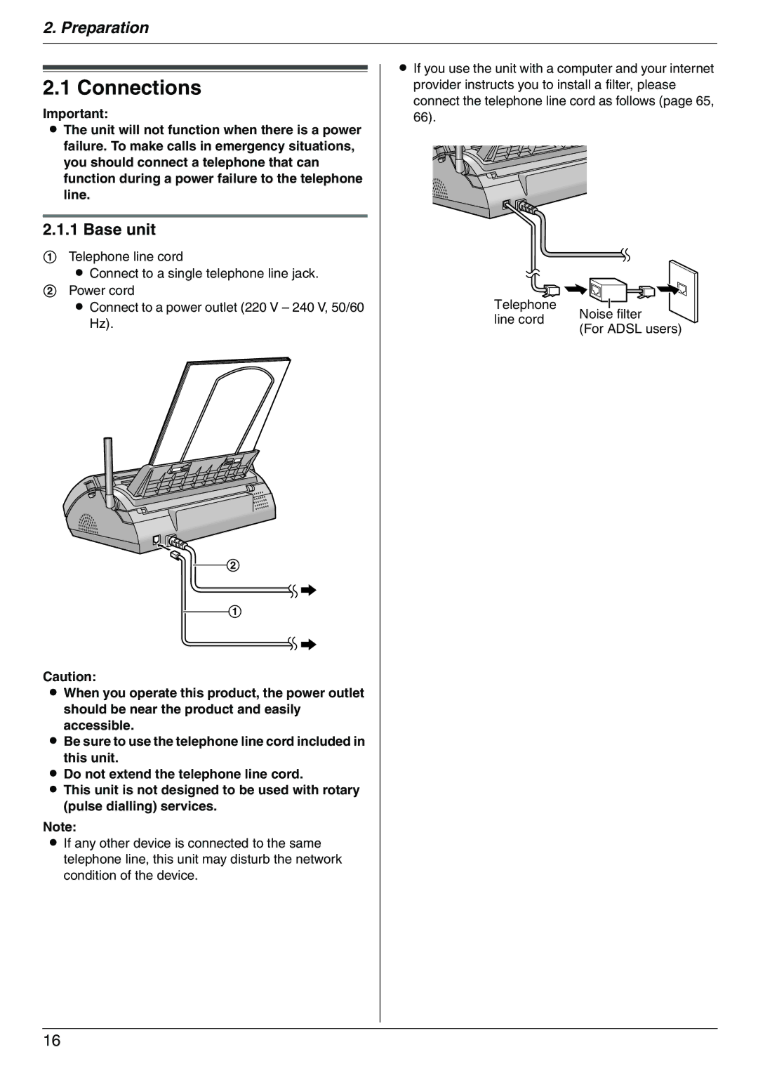 Panasonic KX-FC225NZ, KX-FC225AL manual Connections, Base unit 