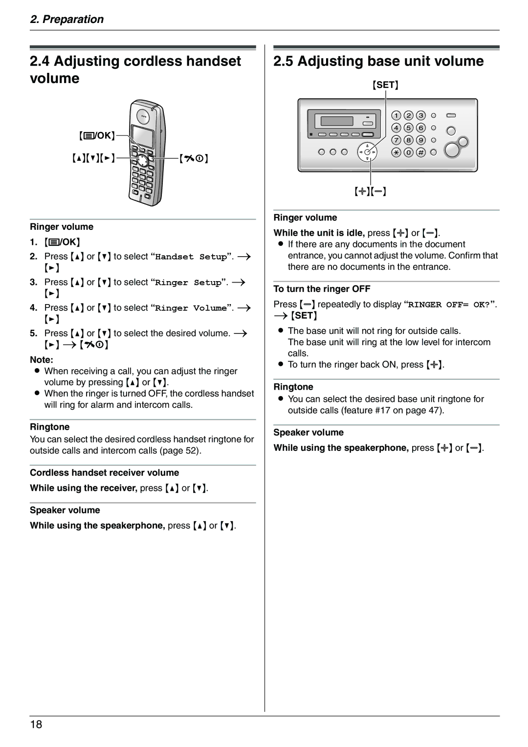 Panasonic KX-FC225NZ, KX-FC225AL manual Adjusting cordless handset volume, Adjusting base unit volume 