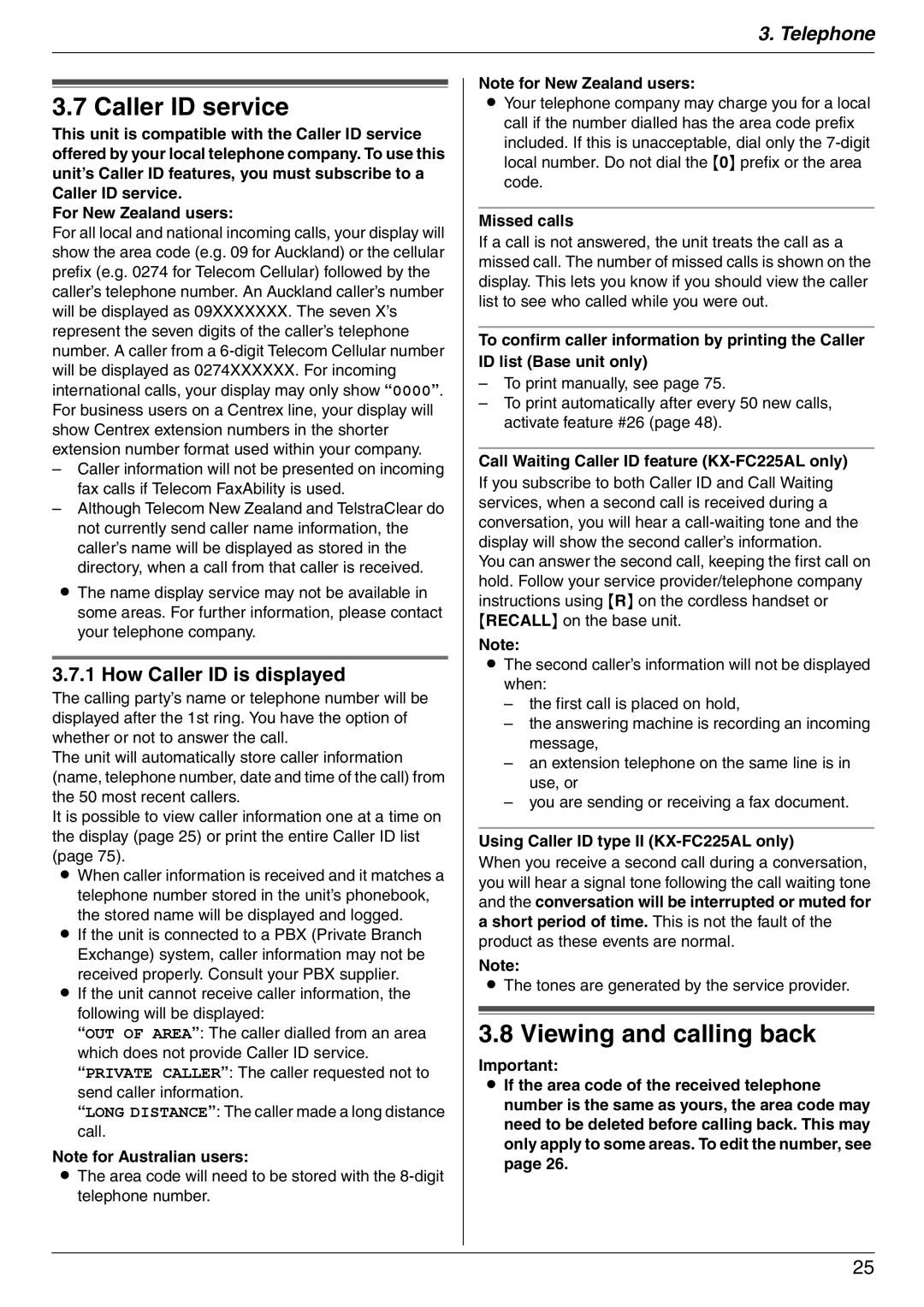 Panasonic KX-FC225AL, KX-FC225NZ manual Caller ID service, Viewing and calling back, How Caller ID is displayed 