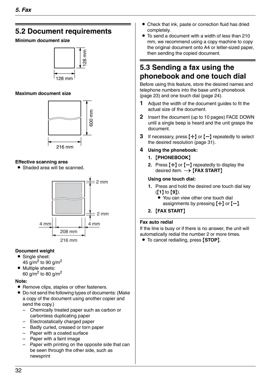 Panasonic KX-FC225NZ, KX-FC225AL manual Document requirements, Sending a fax using Phonebook and one touch dial 