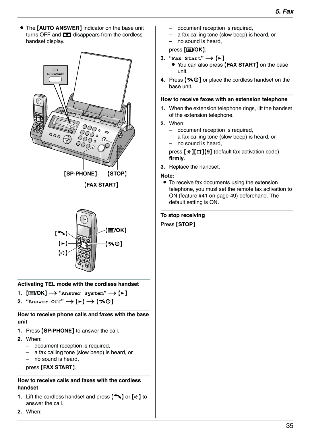 Panasonic KX-FC225AL, KX-FC225NZ manual SP-PHONE Stop FAX Start 