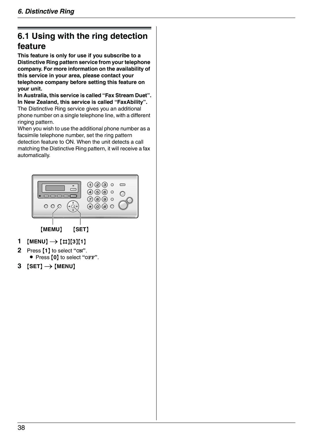 Panasonic KX-FC225NZ, KX-FC225AL manual Using with the ring detection feature, Memu SET 