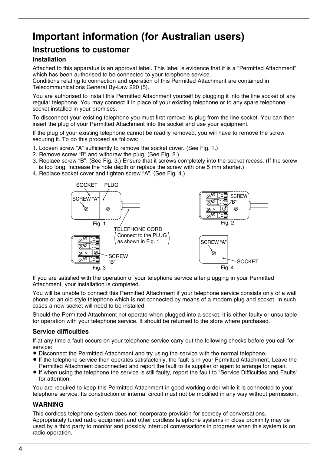 Panasonic KX-FC225NZ, KX-FC225AL manual Important information for Australian users 