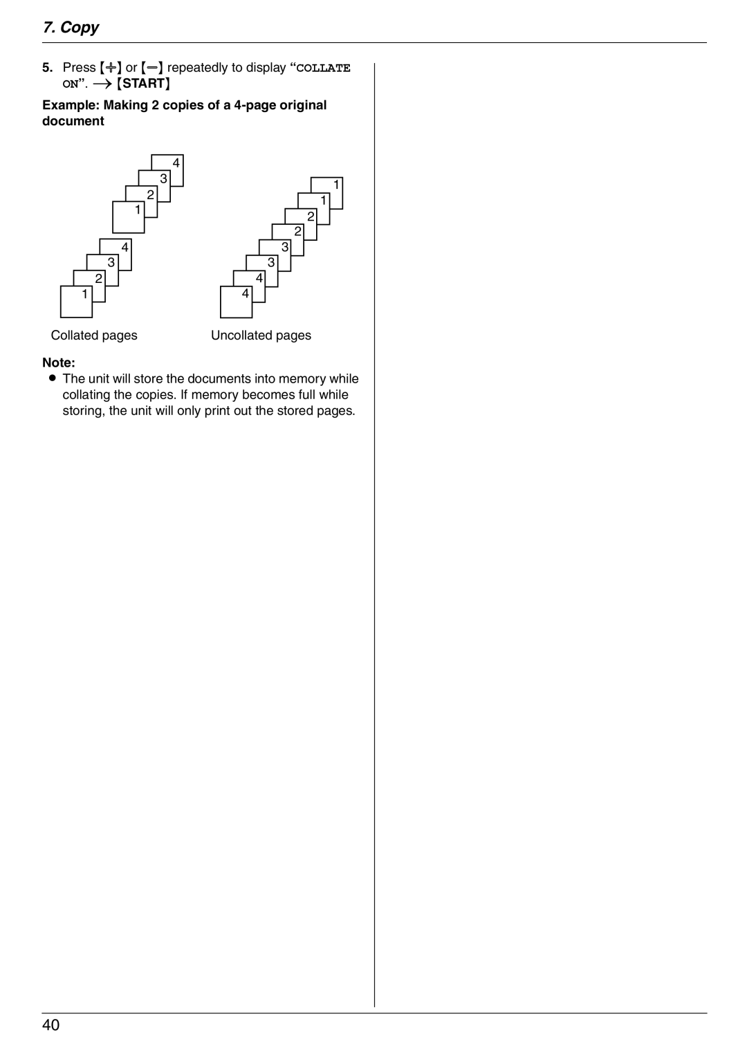 Panasonic KX-FC225NZ, KX-FC225AL Example Making 2 copies of a 4-page original document, Collated pages Uncollated pages 