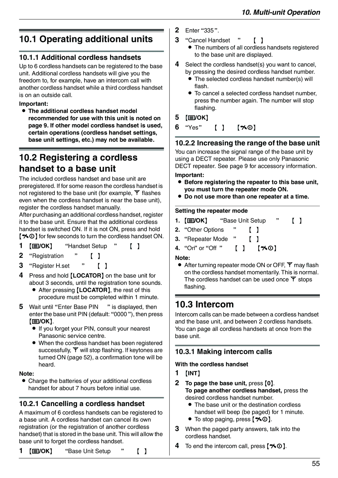 Panasonic KX-FC225AL, KX-FC225NZ manual Operating additional units, Registering a cordless handset to a base unit, Intercom 