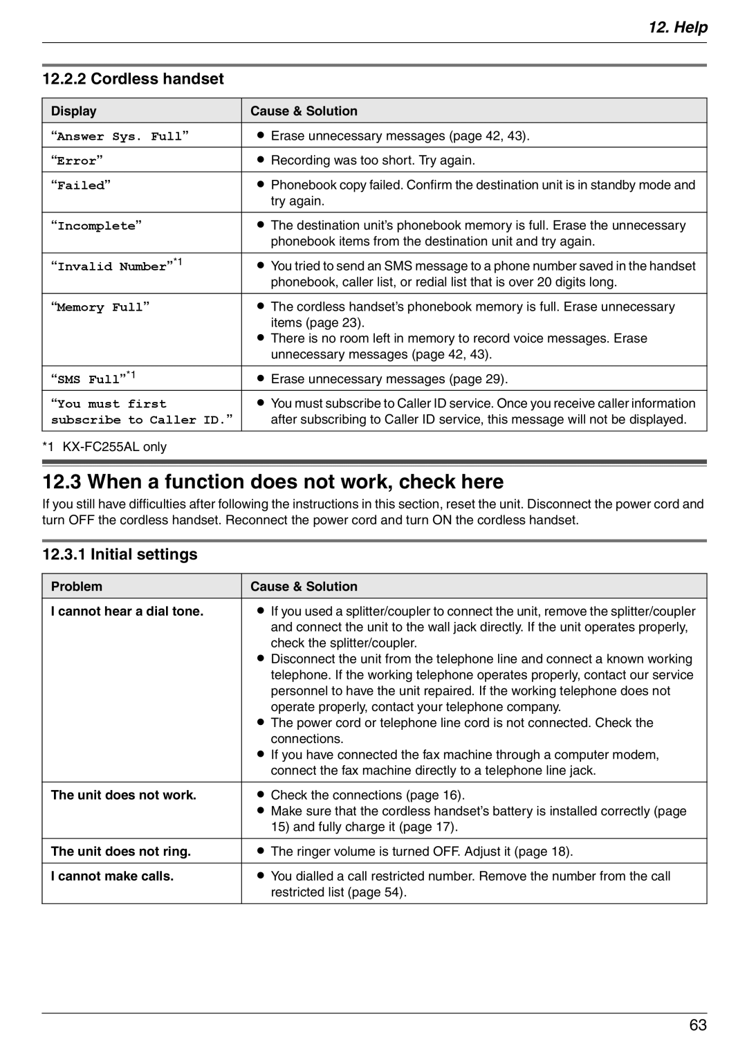 Panasonic KX-FC225AL, KX-FC225NZ manual When a function does not work, check here, Initial settings 