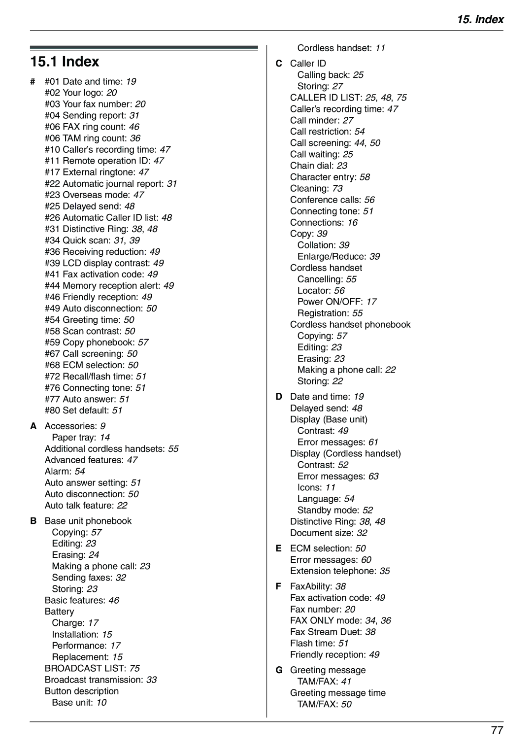 Panasonic KX-FC225AL, KX-FC225NZ manual Index, Broadcast List 