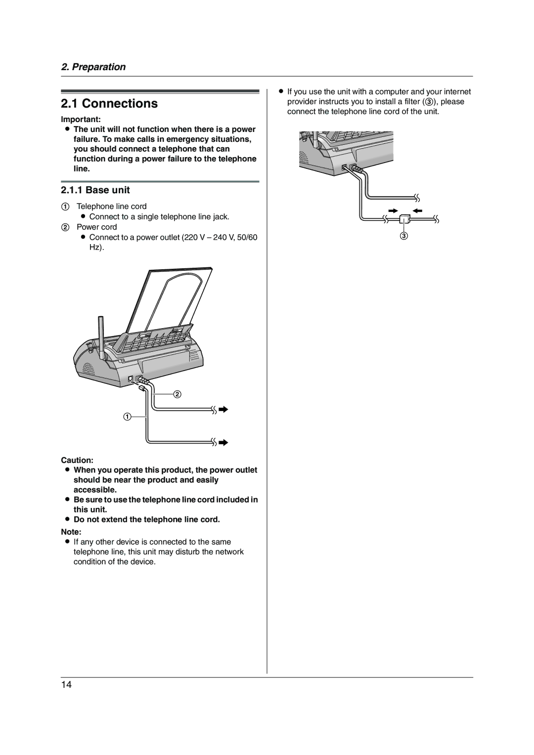 Panasonic KX-FC228HK operating instructions Connections, Base unit 