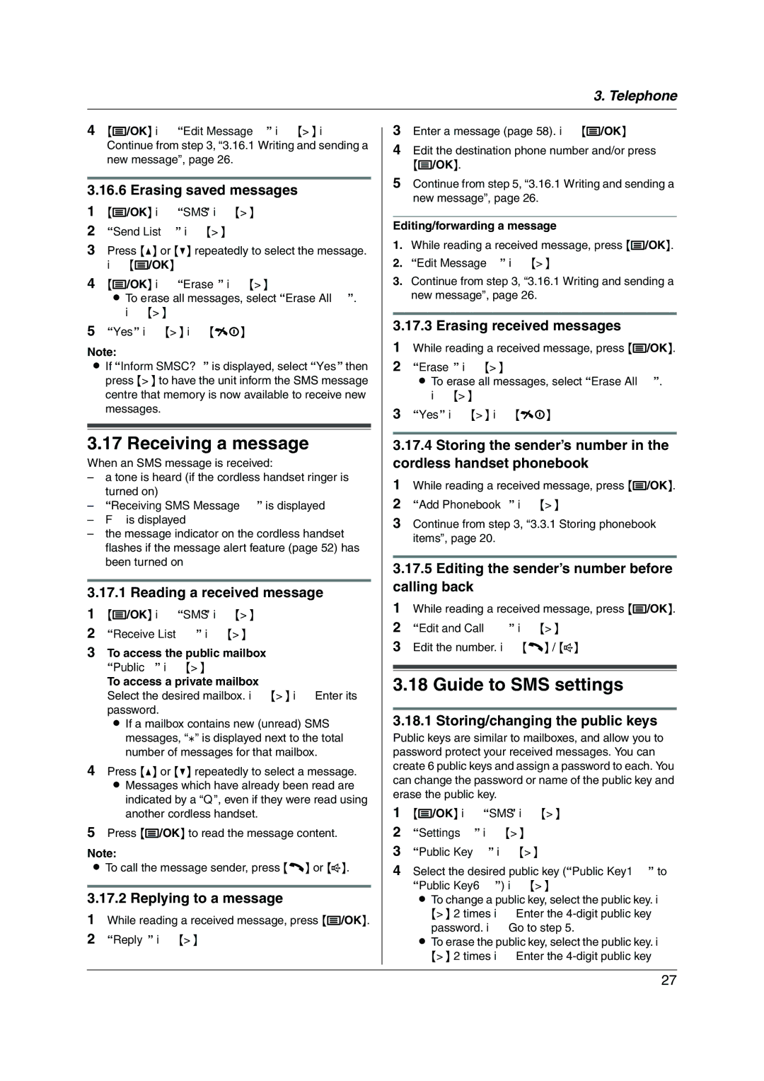 Panasonic KX-FC228HK operating instructions Receiving a message, Guide to SMS settings 