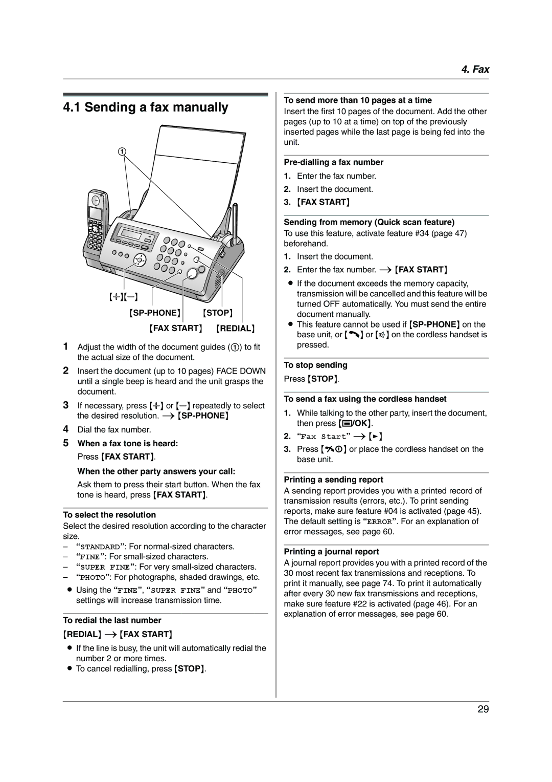 Panasonic KX-FC228HK operating instructions Sending a fax manually, SP-PHONE Stop FAX Start Redial 