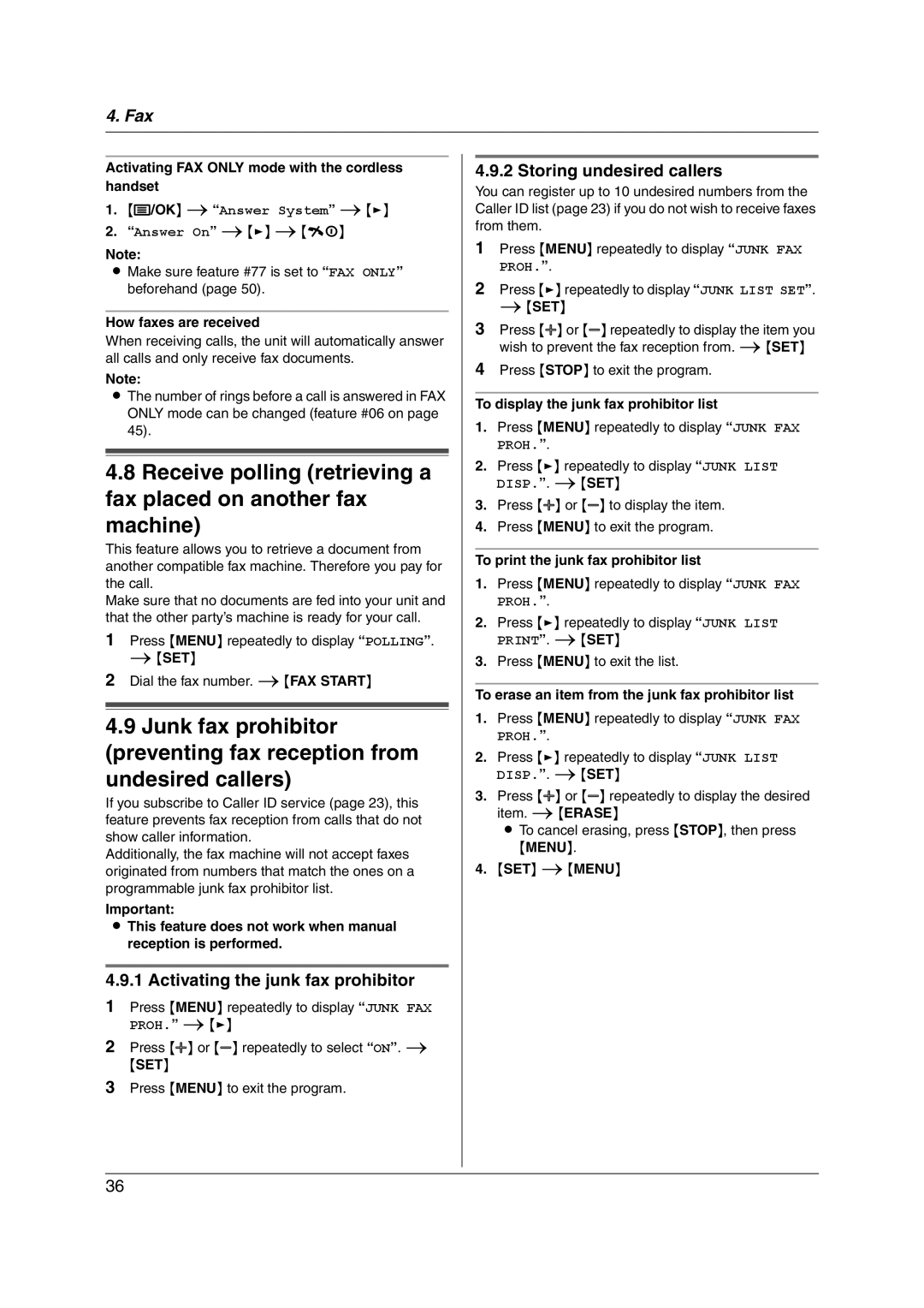 Panasonic KX-FC228HK operating instructions Storing undesired callers 