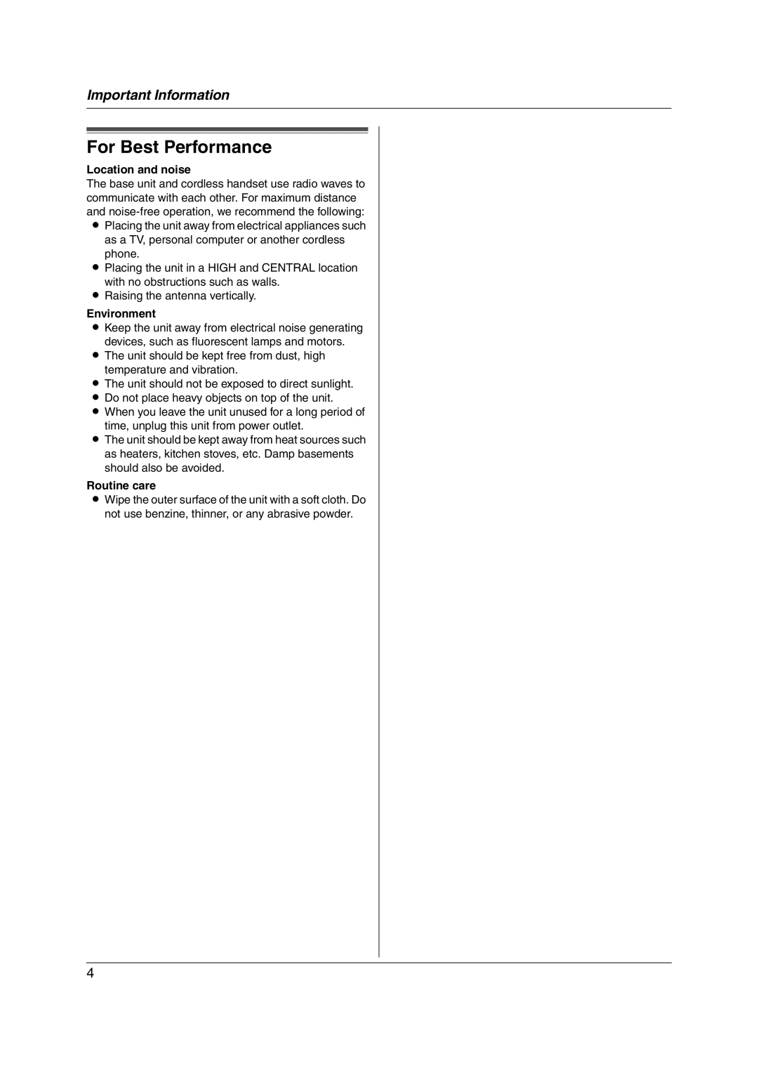 Panasonic KX-FC228HK operating instructions For Best Performance, Location and noise, Environment, Routine care 