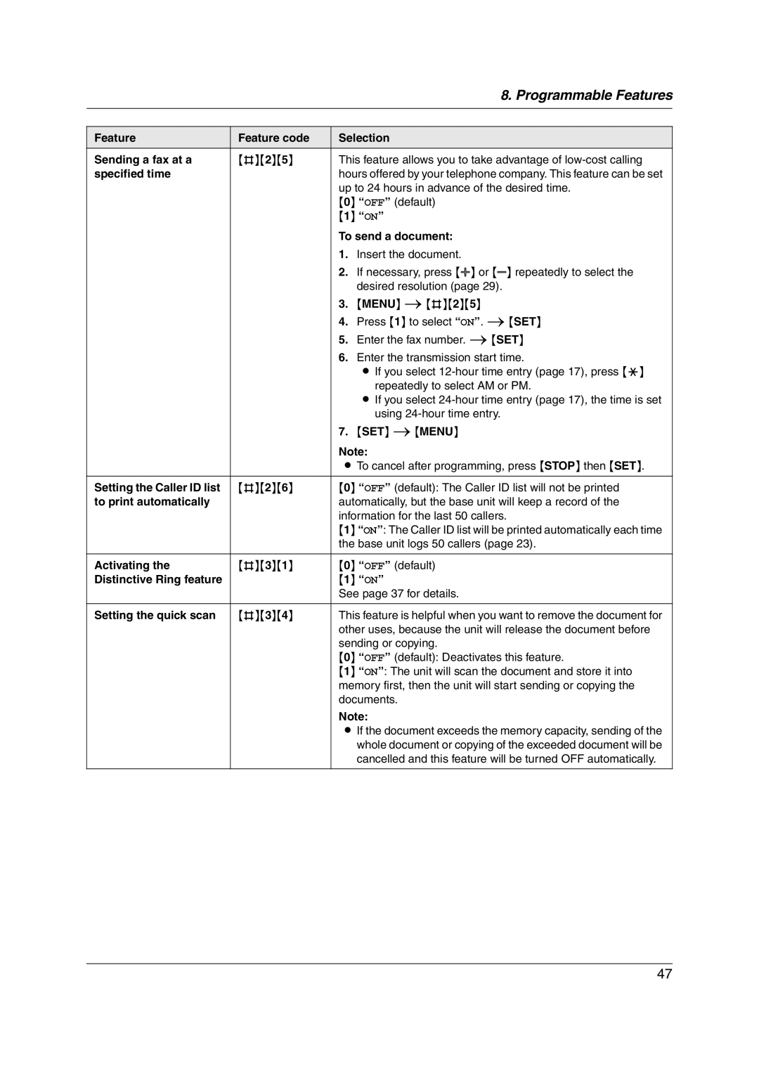 Panasonic KX-FC228HK Up to 24 hours in advance of the desired time, OFF default, To send a document, Insert the document 