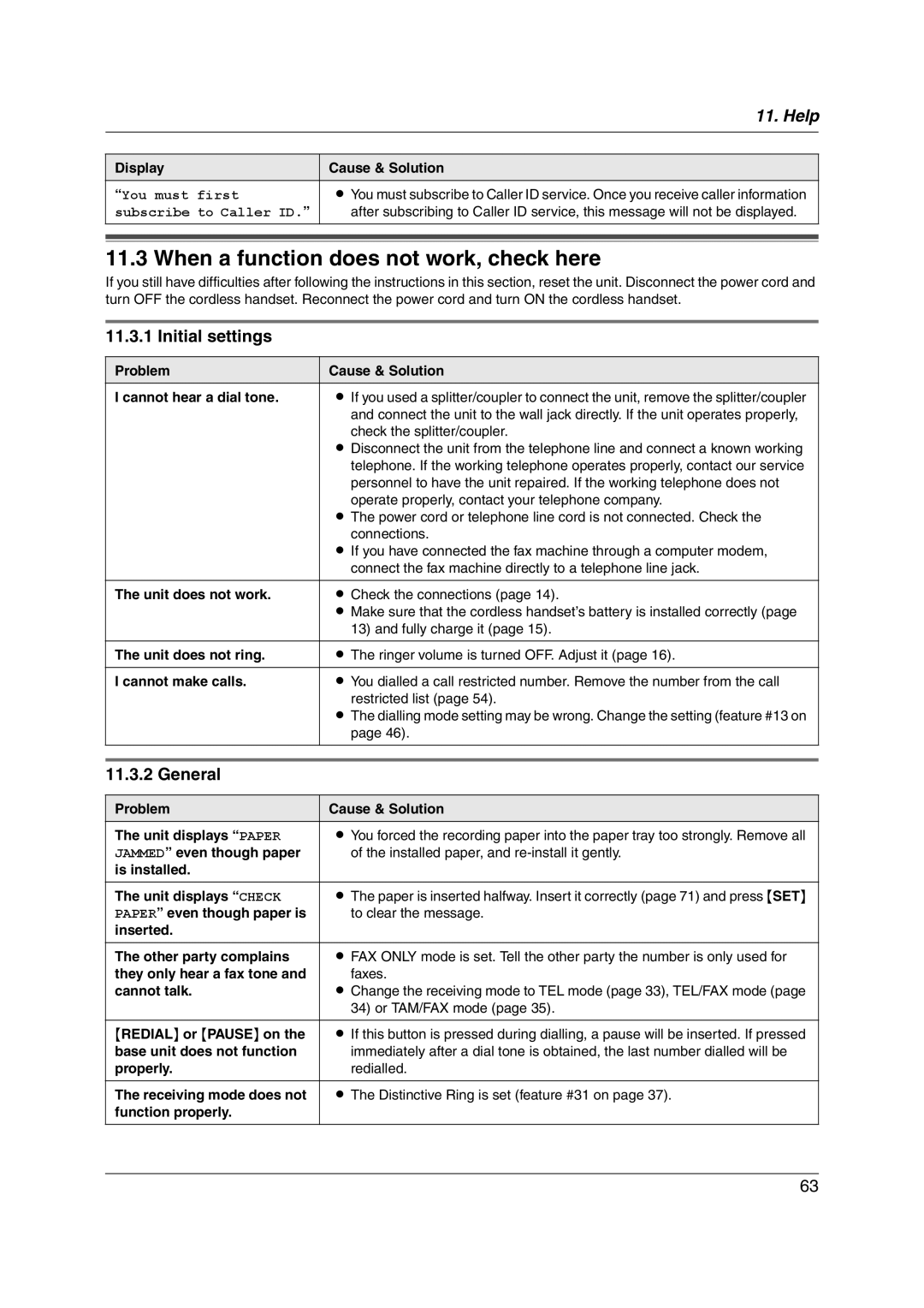 Panasonic KX-FC228HK operating instructions When a function does not work, check here, Initial settings, General 