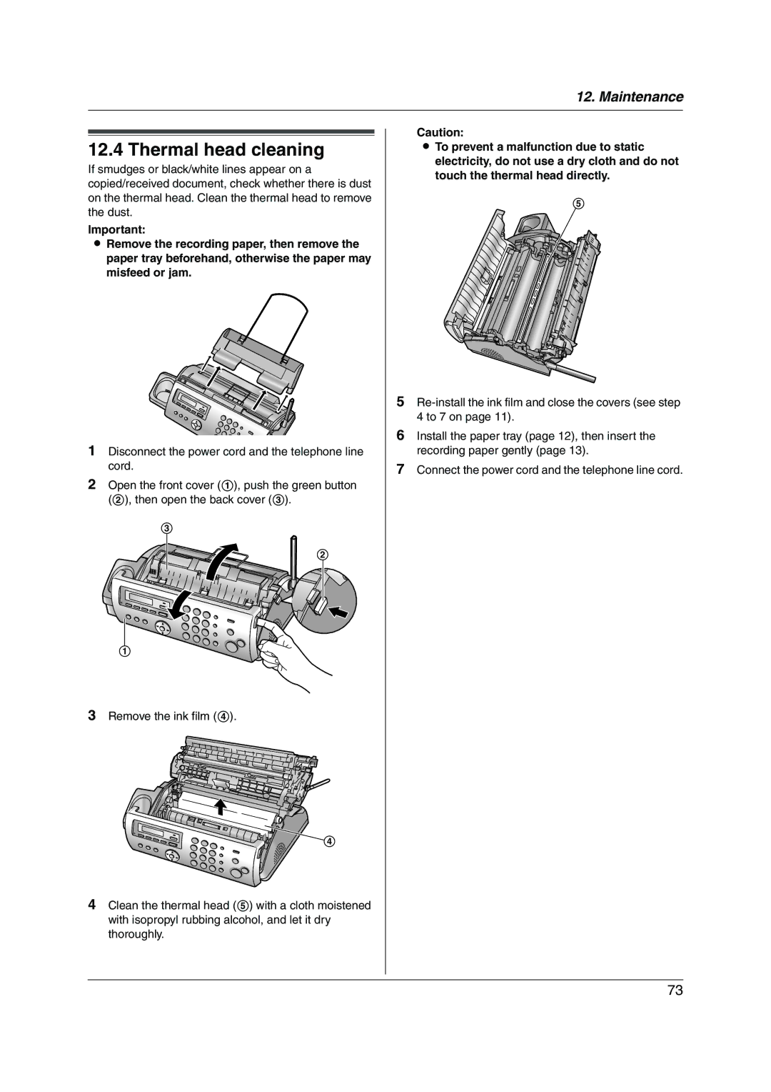 Panasonic KX-FC228HK operating instructions Thermal head cleaning 